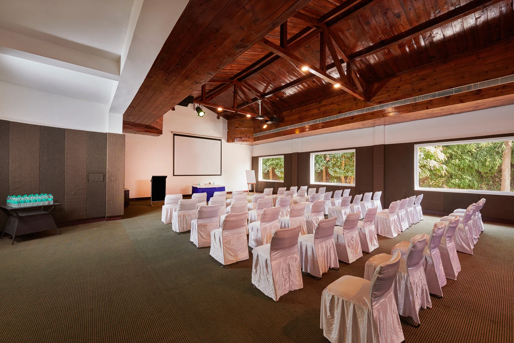 The banquet hall set theatre-style