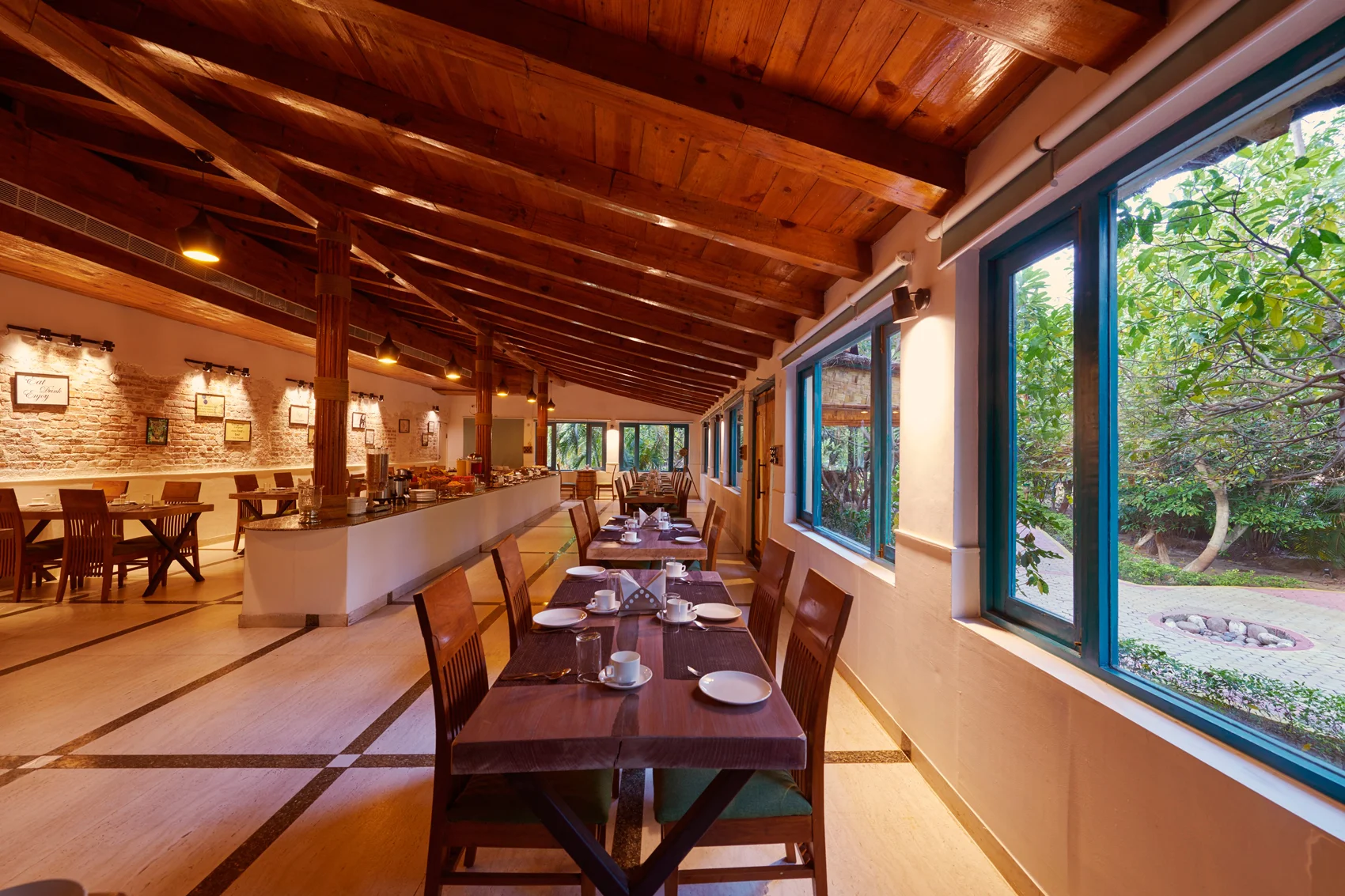 Restaurant seating opening onto the green